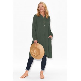 Green Cotton Shirt Dress