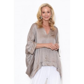 Taupe Silk Drape Top