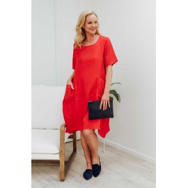 Red Cotton Pocket Dress