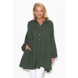 Green Cotton Tiered Shirt